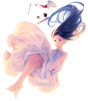 Anime girl in white dress falling