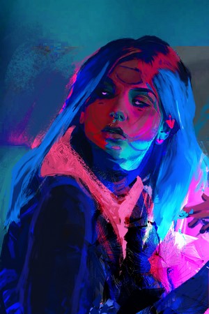Digital art of a woman with colorful lighting