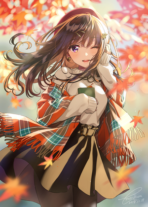 Morikura En Anime Girl in Fall Scarf