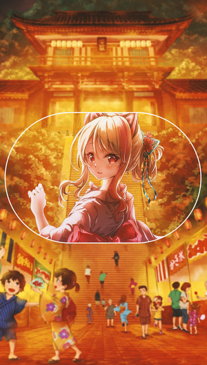 Anime girl with cat ears in a yukata at a festival