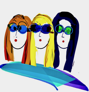 Three women with sunglasses and colorful hair