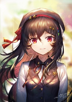Heiwari Kanade anime girl with red eyes and long hair