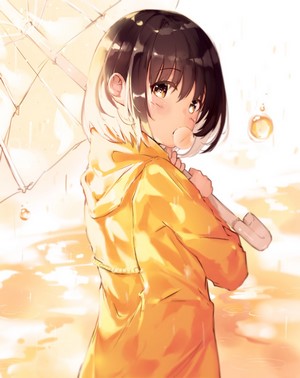 Anime girl with umbrella in the rain