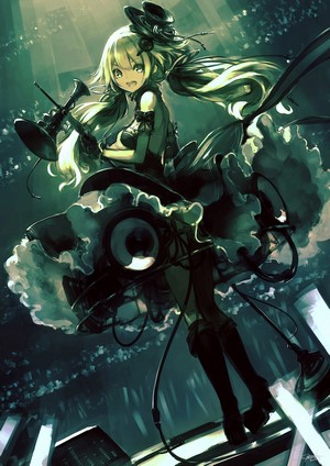 Anime girl with blonde hair and musical instruments