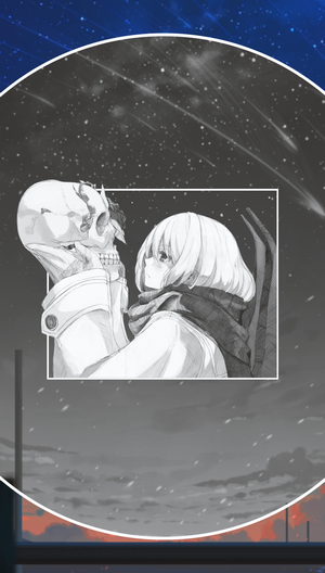 Anime girl and skeleton against starry sky