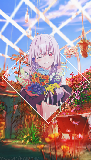 Anime girl with flowers in a greenhouse
