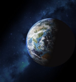 Earth in Space with Stars and Nebula