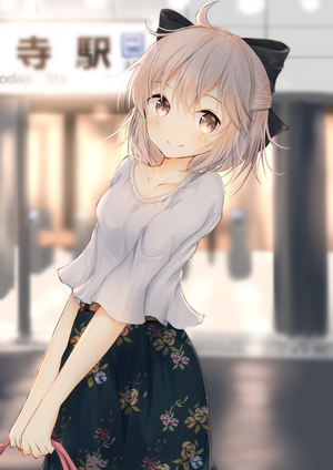 Anime girl with blonde hair and floral skirt