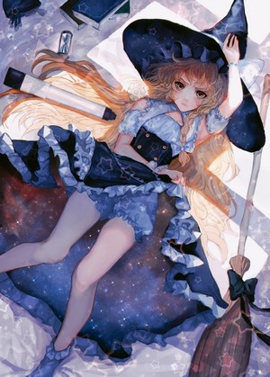 Anime witch girl with broom and telescope