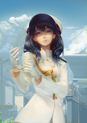 Anime girl in white uniform with dark hair