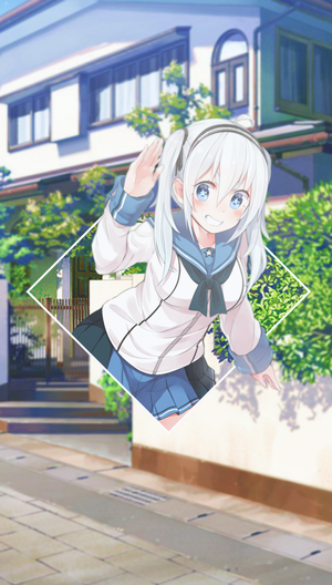 Anime girl with white hair and blue eyes waving