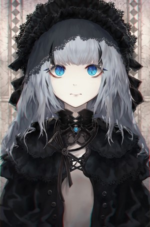 Anime girl with blue eyes and grey hair