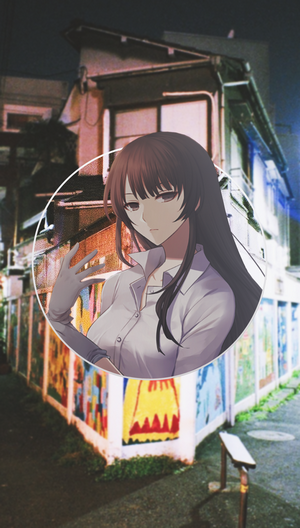 Anime girl with dark hair in a white shirt