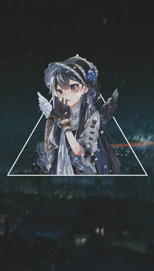 Anime girl with wings in a triangle frame