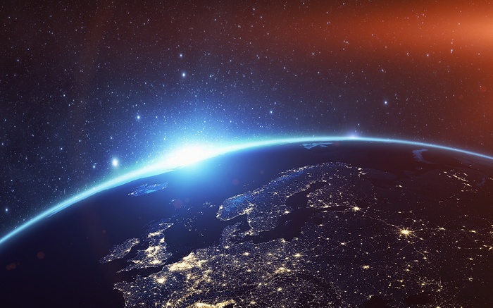 Earth from space with sunrise over Europe