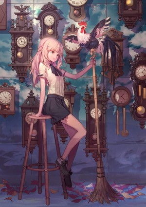 Anime girl with pink hair and a rooster