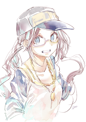 Anime girl with glasses and hat
