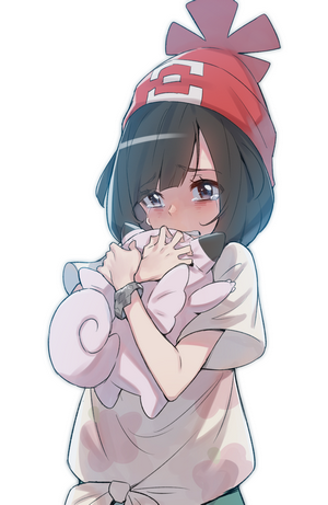 Girl hugging Clefairy plush toy