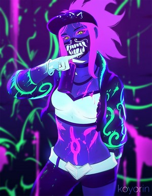 Akali from League of Legends in neon attire