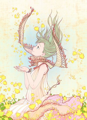 Anime girl with green hair and dragon scarf