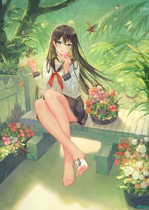 Atdan Anime Schoolgirl in Garden