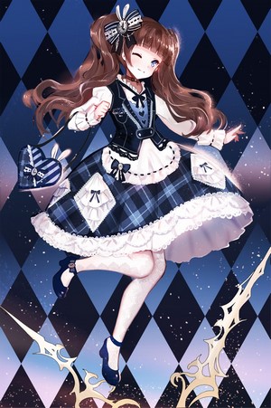 Anime girl with brown pigtails and blue eyes