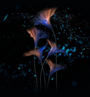 Abstract glowing flowers with blue particles