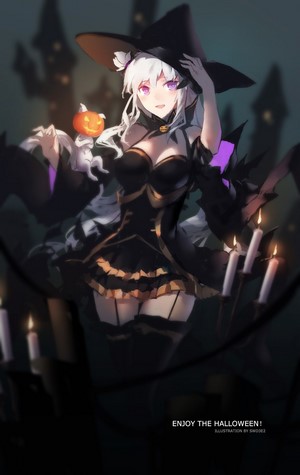 Witch with Pumpkin and Candles