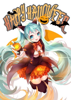 Hatsune Miku as a cat witch for Halloween