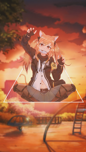 Anime girl with cat ears holding a fish