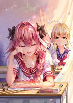 Astolfo and Saber from Fate/Apocrypha in school