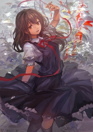 Anime girl with brown hair and red ribbon