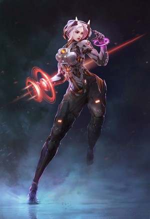 Cyberpunk Fantasy Girl in Advanced Armor