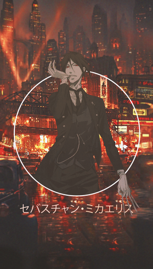Sebastian Michaelis from Black Butler in a city at night