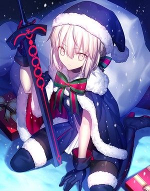 Saber from Fate Series with Santa Hat and Sword