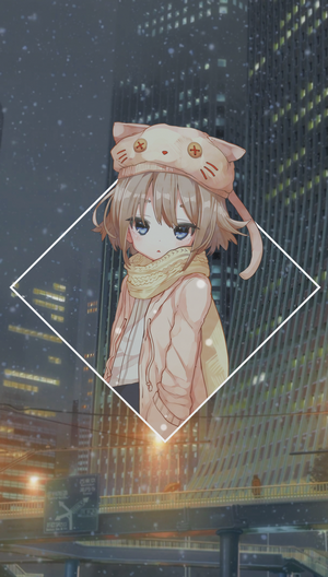 Anime girl in cat hat in snowy city