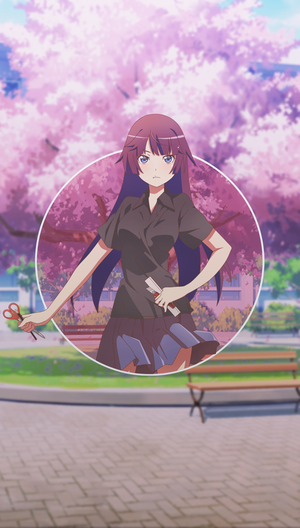 Senjougahara Hitagi from Monogatari Series holding scissors and a scroll