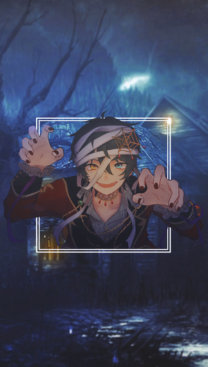 Anime character with mummy bandages and spiderweb