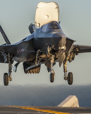 F-35B Lightning II military aircraft on aircraft carrier