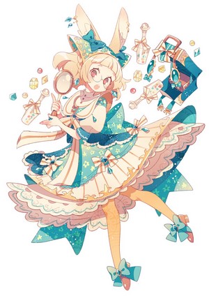 Anime girl with bunny ears and magnifying glass