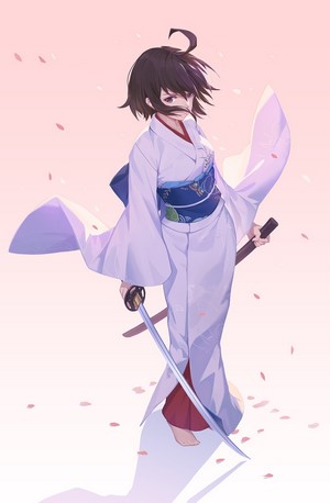 Anime girl in kimono with swords