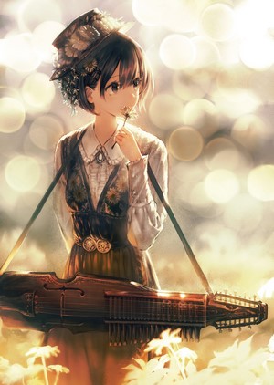 Anime girl with a hat and a musical instrument
