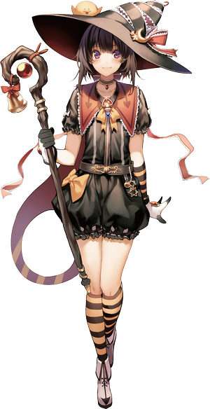 Witch with a staff and Halloween costume