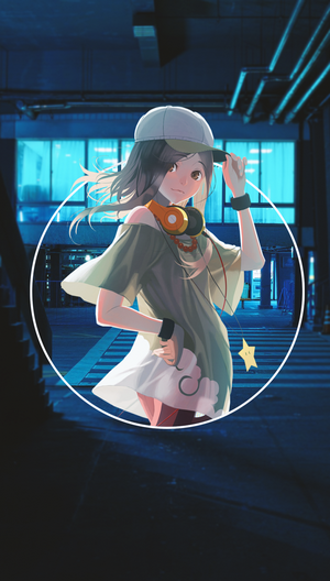 Anime girl with headphones and cap