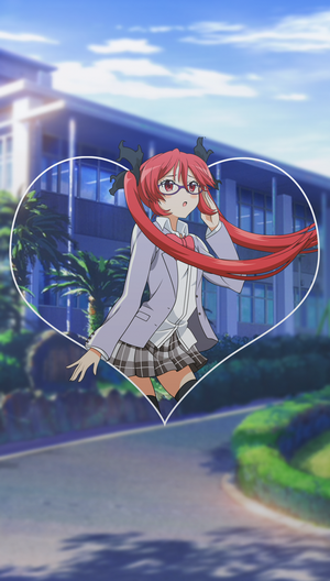 Anime girl with red hair and glasses in a school uniform