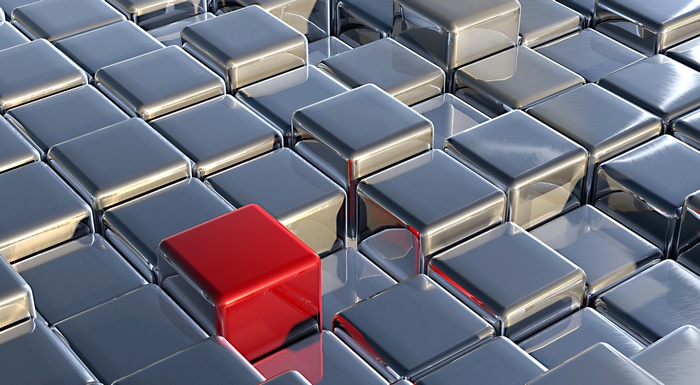 Silver and Red Cubes in 3D
