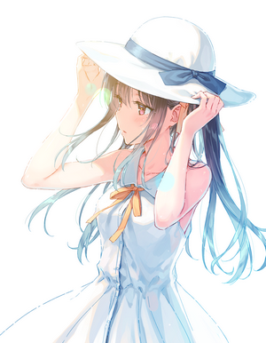Anime girl in a white hat and dress