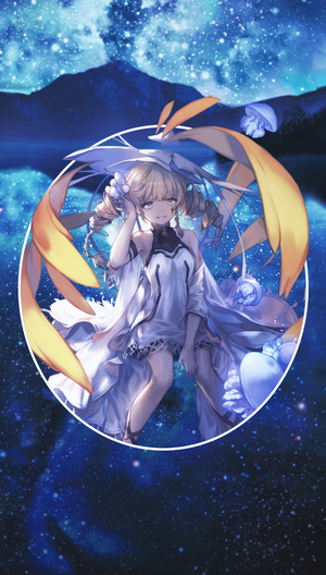 Anime girl with jellyfish in starry night sky