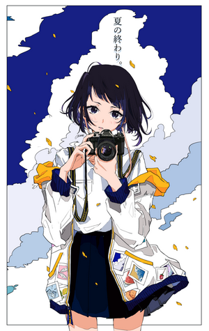 Anime girl with camera and photos