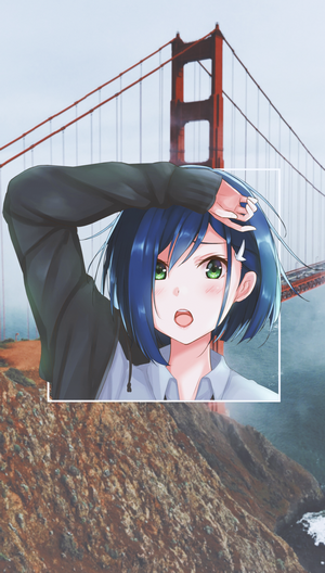 Ichigo from Darling in the FranXX in front of Golden Gate Bridge